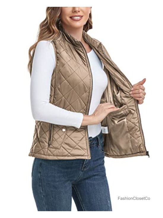 Jackets & Blazers - Lightweight Quilted Zip Vest with Pockets for Women